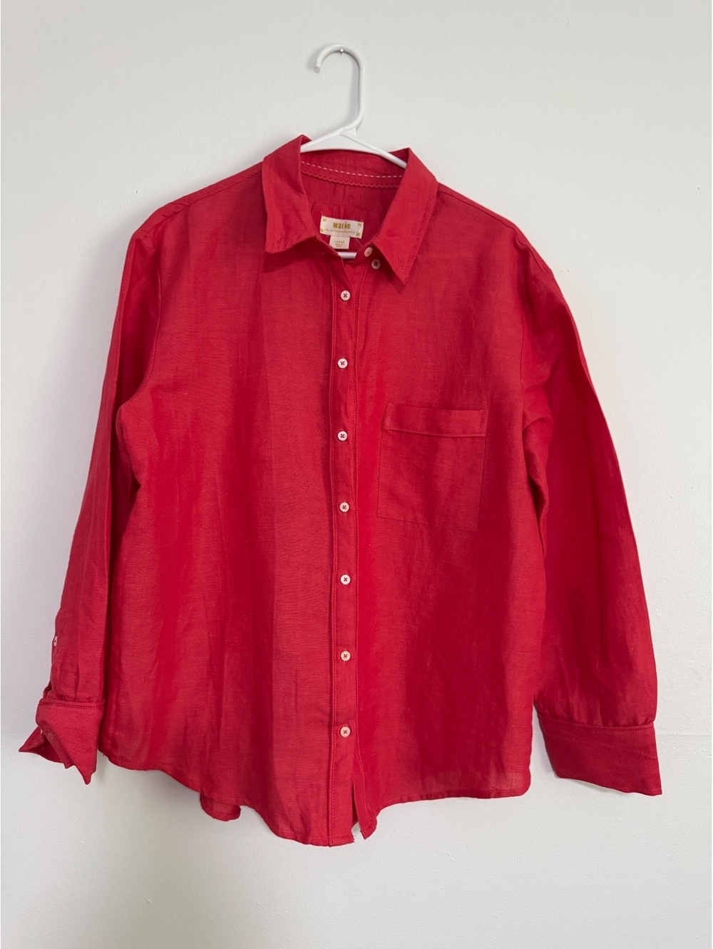 Maeve Anthropologie Linen Cotton Button Up Shirt Large Coral Coastal Summer Top - Picture 4 of 7